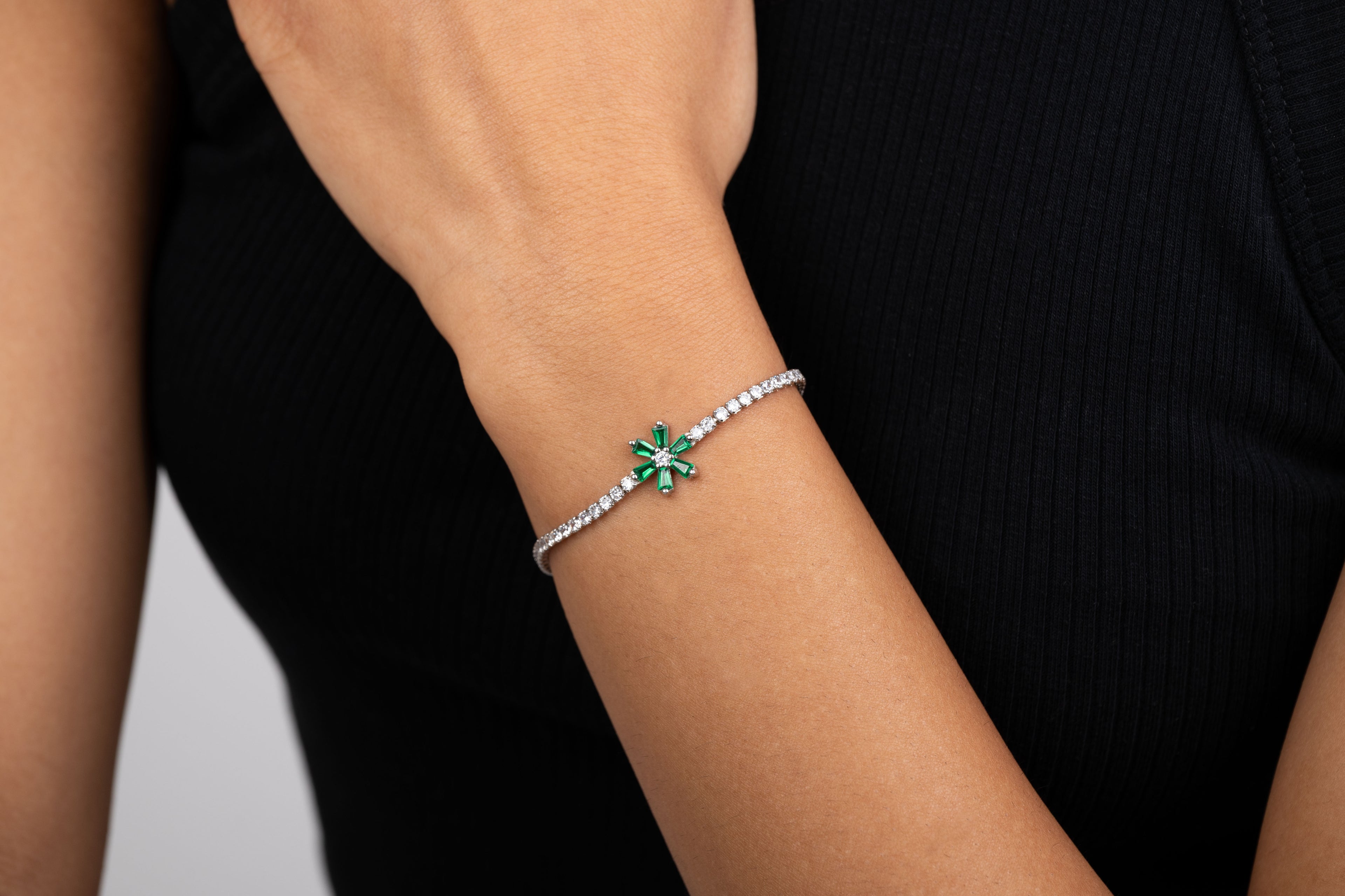 Emerald Bloom Silver Bracelet