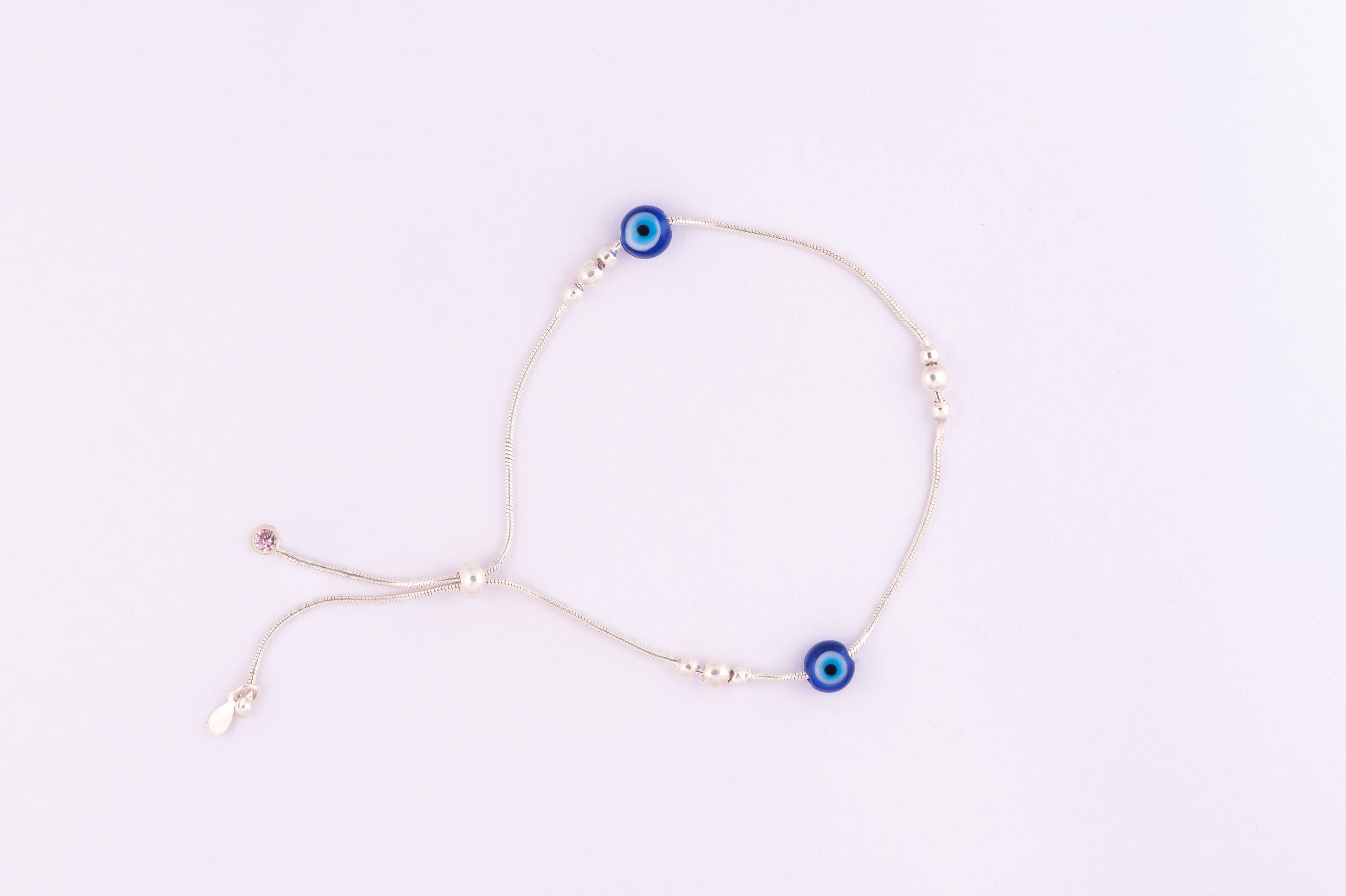Evil Eye Adjustable Silver Anklet